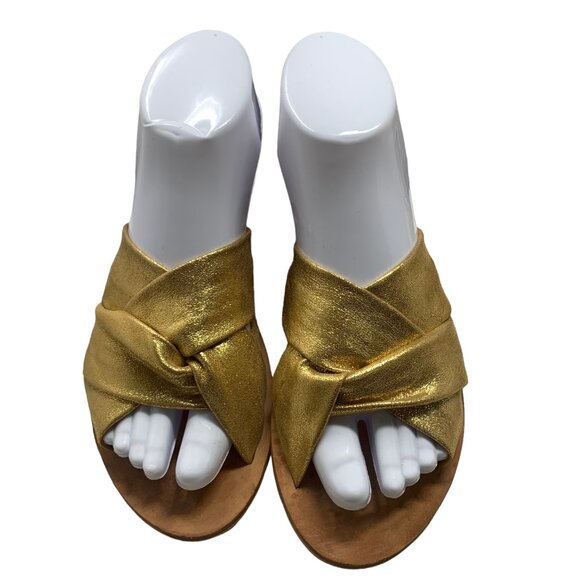 FREE PEOPLE Rio‎ Vista Gold Leather Sandal Slides - Picture 6 of 11